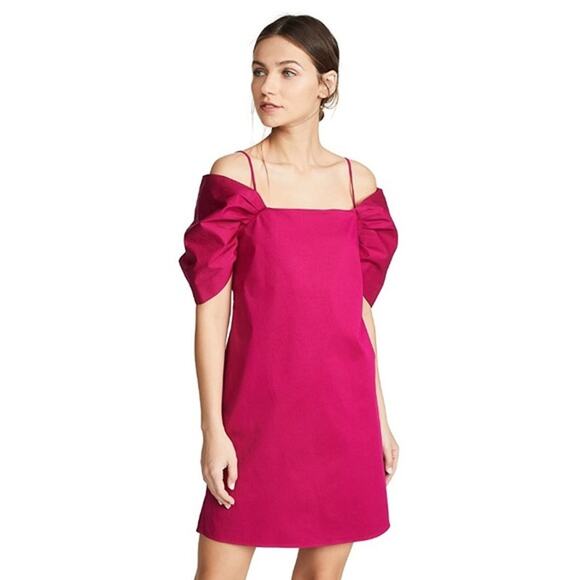 NEW Theory Draped Puffy Sleeve Dress Square Neck Fuchsia Short Size S - Picture 1 of 7
